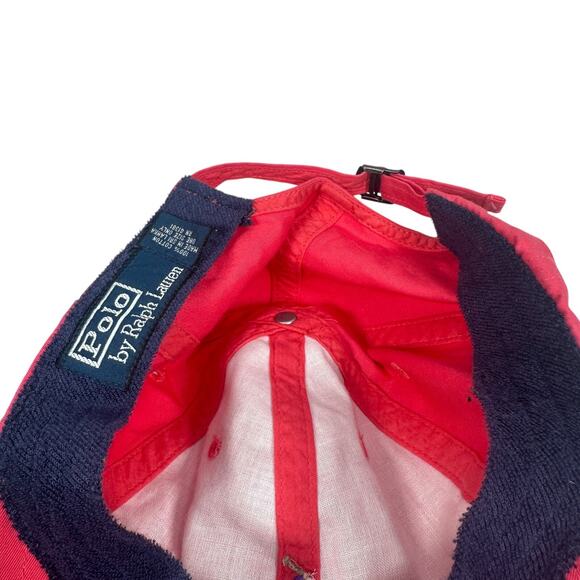 Vintage Polo Ralph Lauren Dad Strapback Hat Reddish Pink Terry Cloth Sweatband - Picture 7 of 10